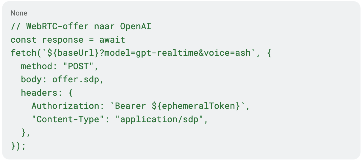 Code screenshot WebRTC SDP handshake implementatie