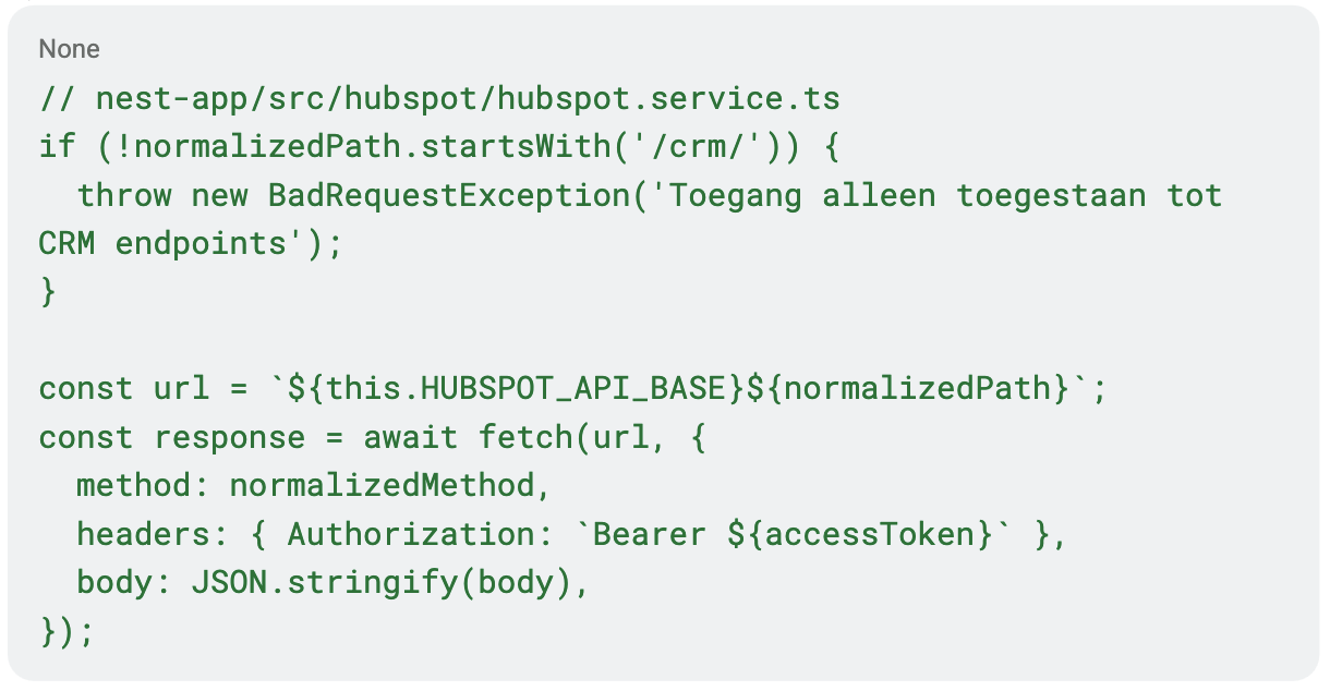 Code screenshot NestJS proxy beveiligingschecks